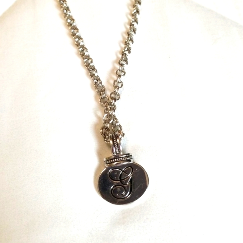 Silver Round Initial G Necklace
